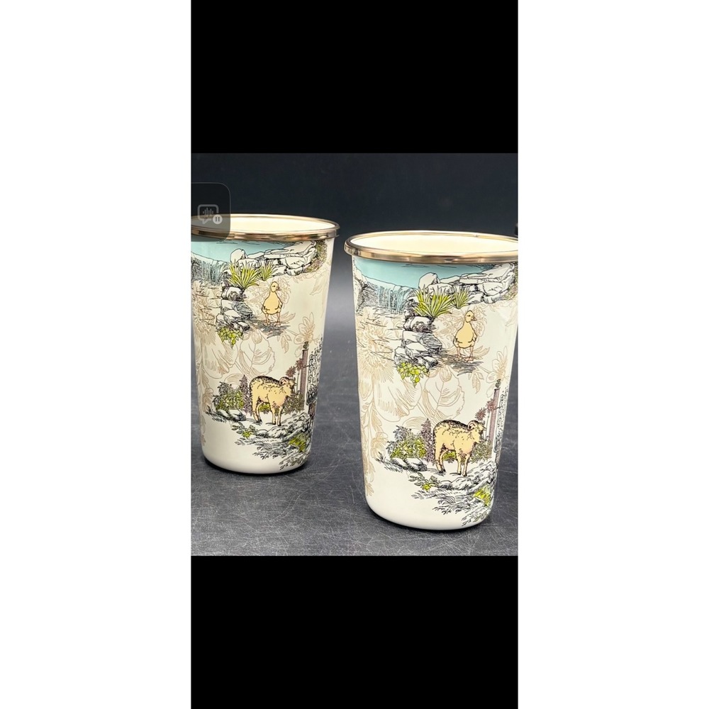 Vtg MacKenzie-Childs Enamelware Tumblers Aurora Rare HTF
